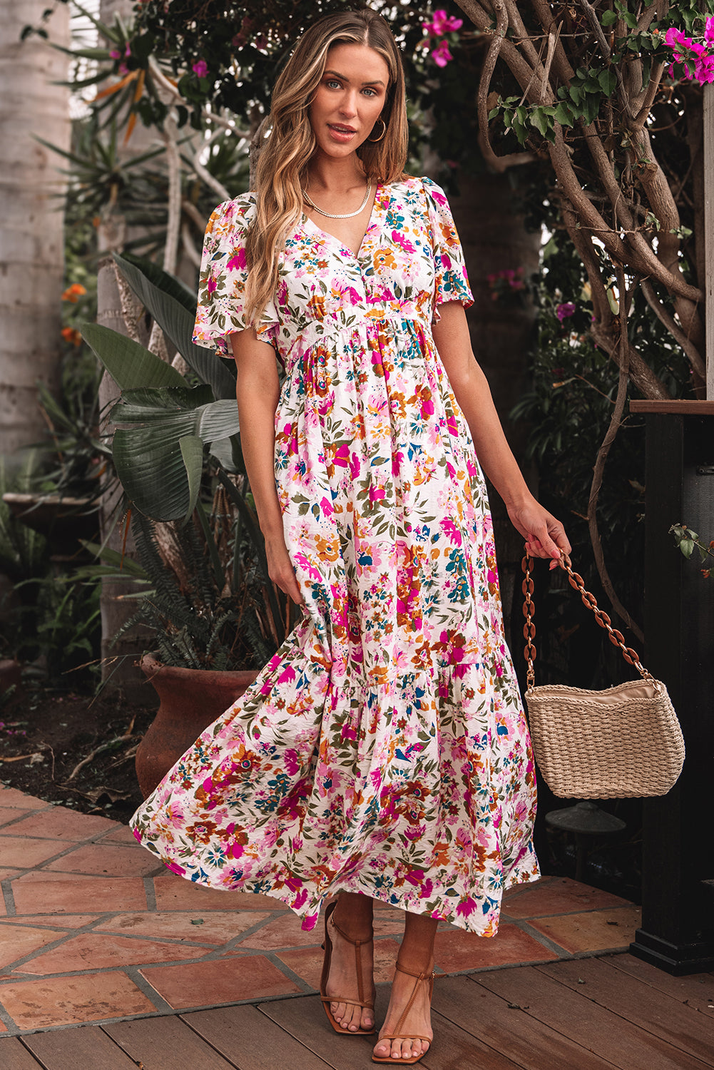 Red Floral Sleeve Dress