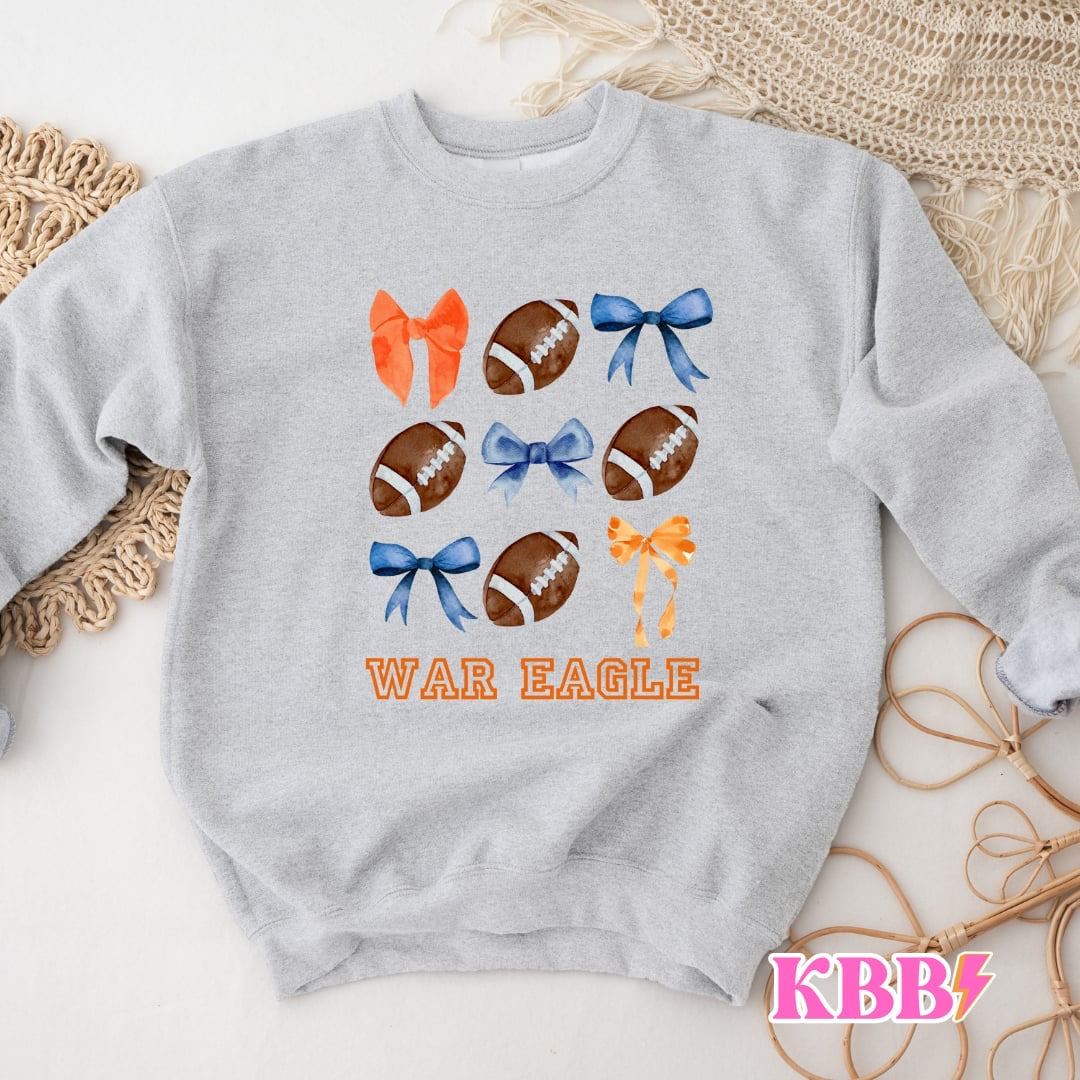 Blue And Orange Bows With Footballs Stacked Graphic