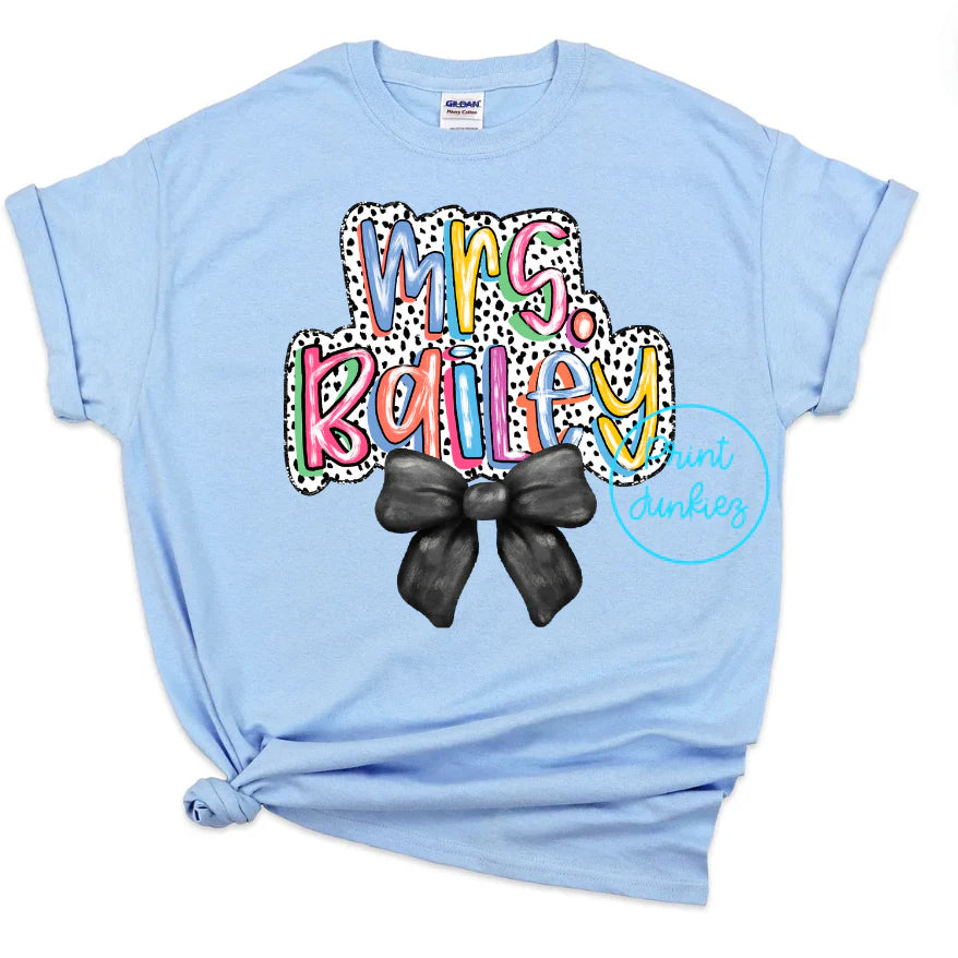 Custom Dalmatian Bow Name Tee