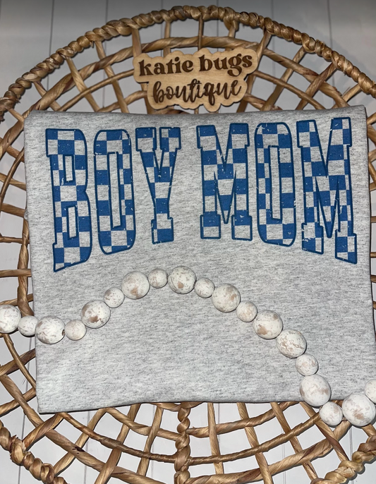 Boy Mom Blue Checkered