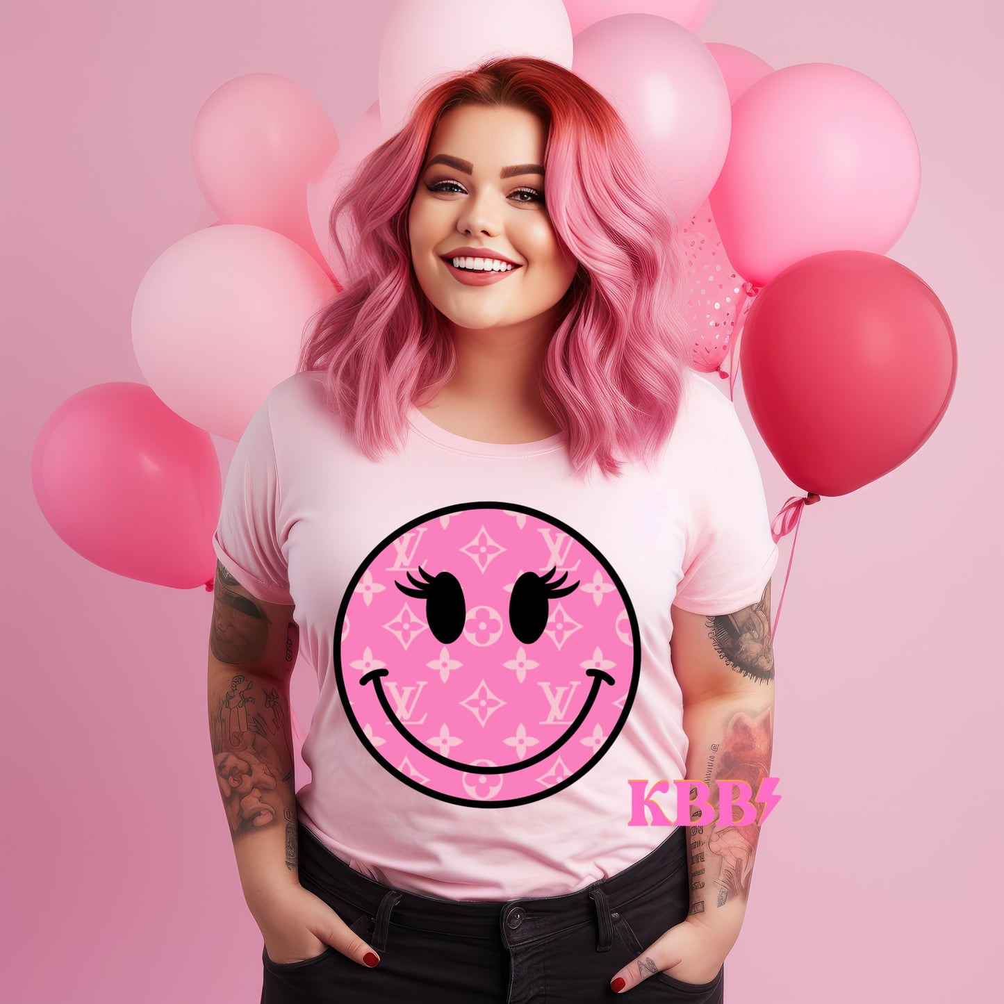 Pink Boujee Happy Face Graphic